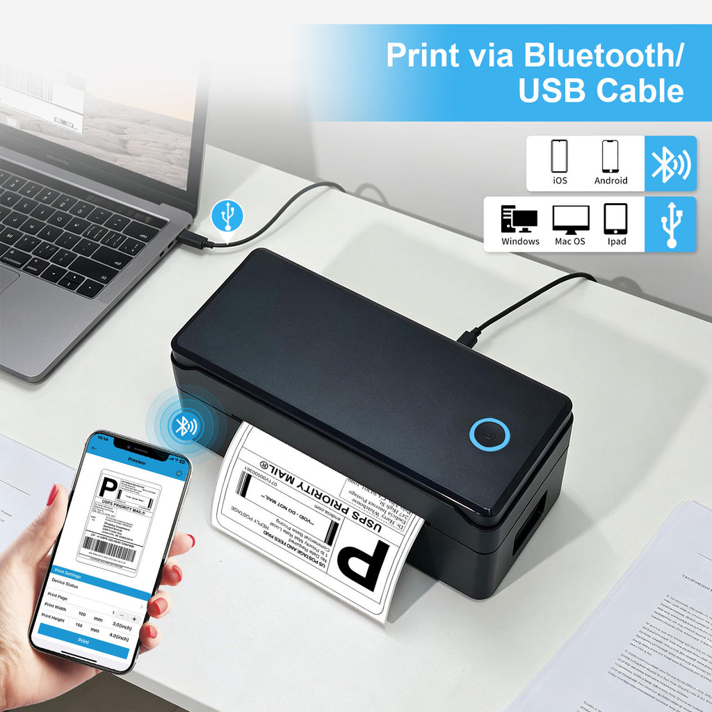 NPRINT  USB + Bluetooth Thermal Label Printer using COMPUTER as well as Mobile Phone Using App which can print 4×6,3x5,2x1,4x4 Adjustable Size 203 DPI,Compatible windows and mac for Shipping Barcode Label Ecommerce 1 Yr Warranty